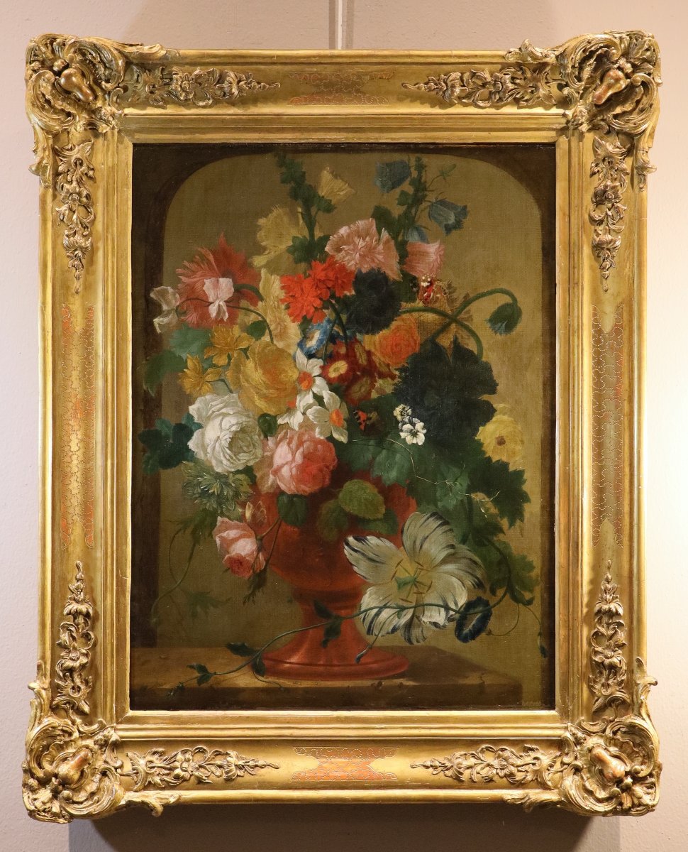 Vaso di fiori con farfalle in una nicchia, Jan Van Huysum (Amsterdam 1682 - 1749)-photo-2