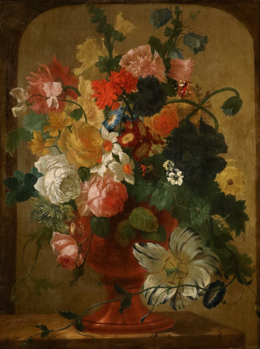 Vaso di fiori con farfalle in una nicchia, Jan Van Huysum (Amsterdam 1682 - 1749)