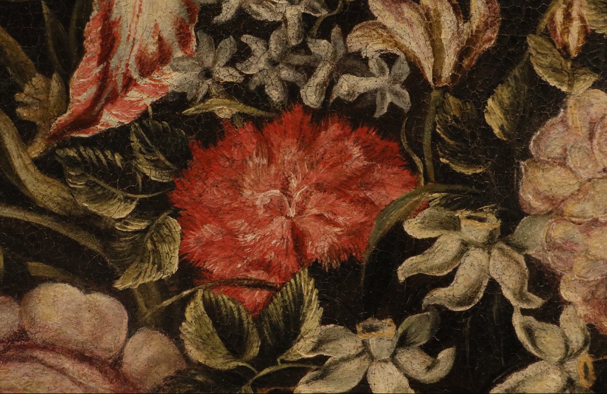 Maestro dei vasi a grottesche (Roma, XVII secolo), Composizione di fiori in vaso rinascimentale-photo-4
