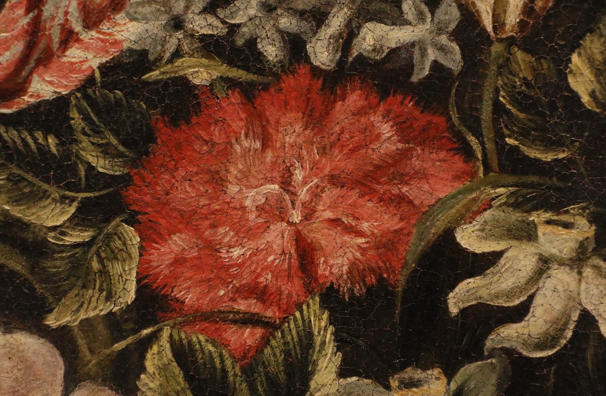 Maestro dei vasi a grottesche (Roma, XVII secolo), Composizione di fiori in vaso rinascimentale-photo-3