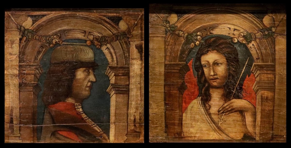 Coppia di formelle da soffitto, Bonifacio Bembo (Brescia, 1420 – Milano, 1480) Seguace di