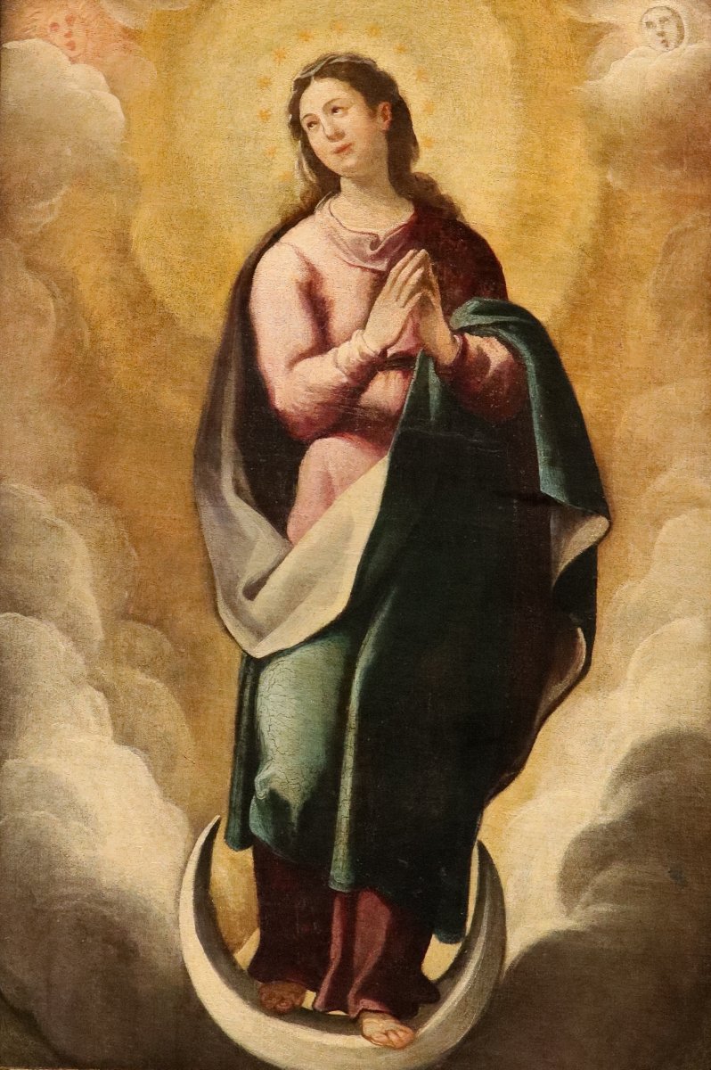Vergine con simboli delle Litanie Lauretane,  Scuola spagnola XVII secolo-photo-2