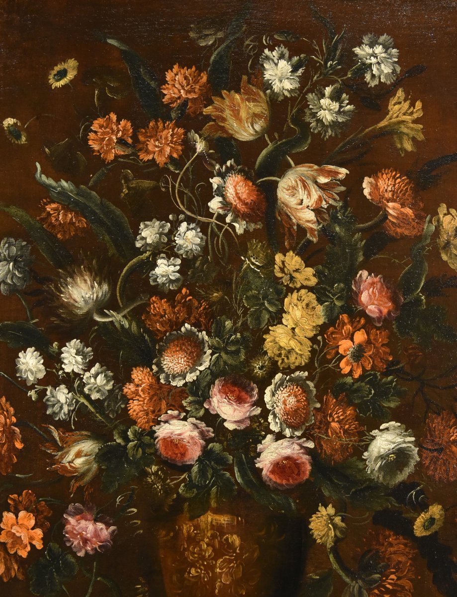 Andrea Scacciati (Firenze 1642–1710) Composizione di fiori entro vaso sbalzato (1 di 3)-photo-4