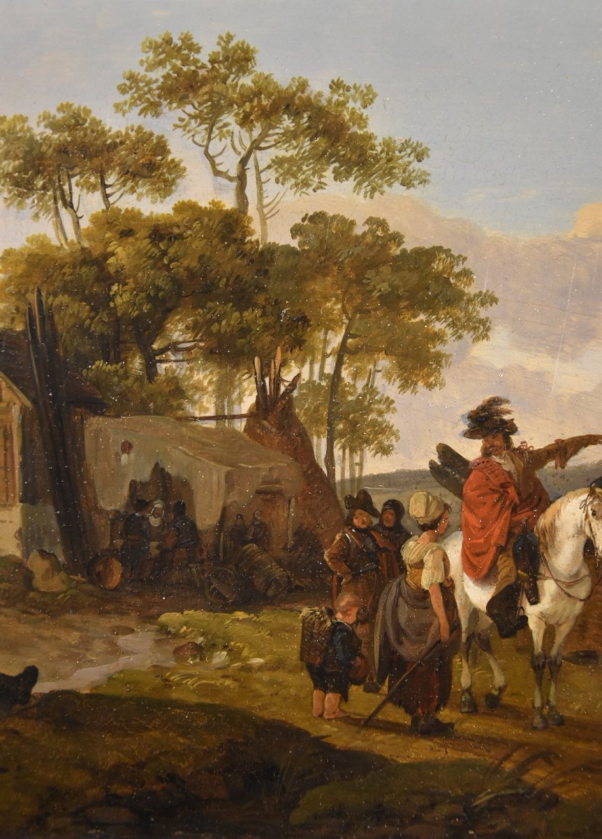 Claude Michel Duplessis (Versailles XVIII sec.), Coppia di dipinti con cavalieri-photo-3