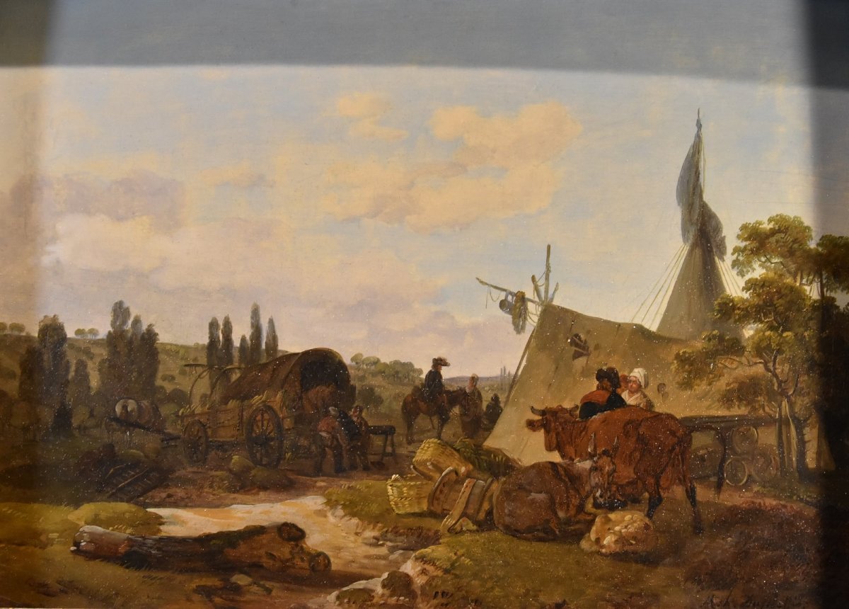 Claude Michel Duplessis (Versailles XVIII sec.), Coppia di dipinti con cavalieri-photo-4