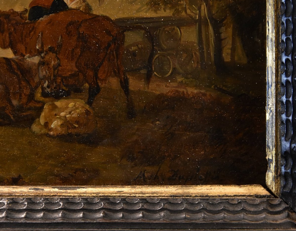 Claude Michel Duplessis (Versailles XVIII sec.), Coppia di dipinti con cavalieri-photo-6