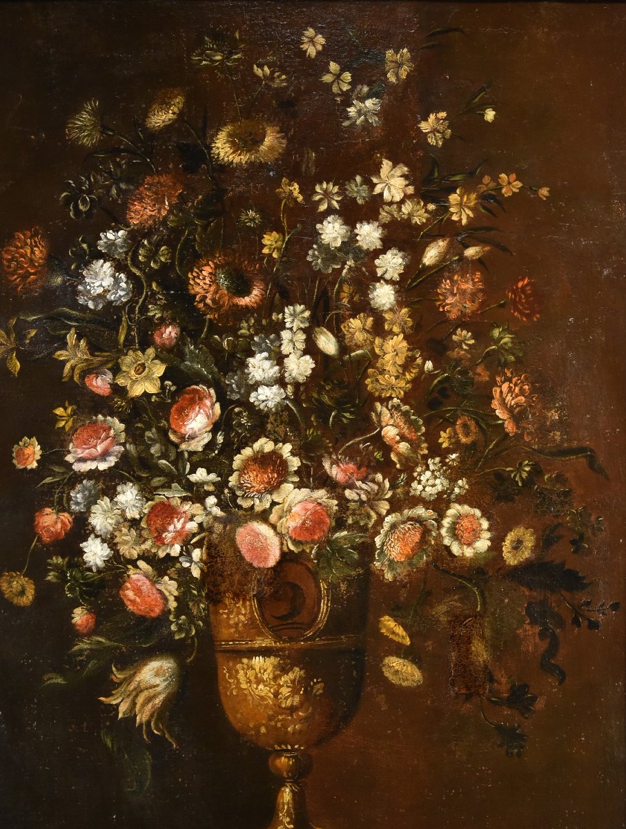 Andrea Scacciati (Firenze 1642 – 1710) Composizione di fiori entro vaso sbalzato (2 di 3)-photo-3