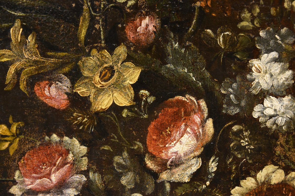 Andrea Scacciati (Firenze 1642 – 1710) Composizione di fiori entro vaso sbalzato (2 di 3)-photo-4