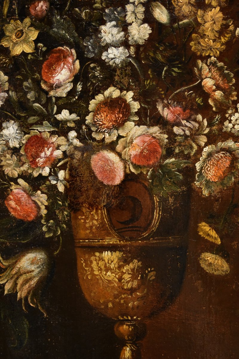 Andrea Scacciati (Firenze 1642 – 1710) Composizione di fiori entro vaso sbalzato (2 di 3)-photo-7