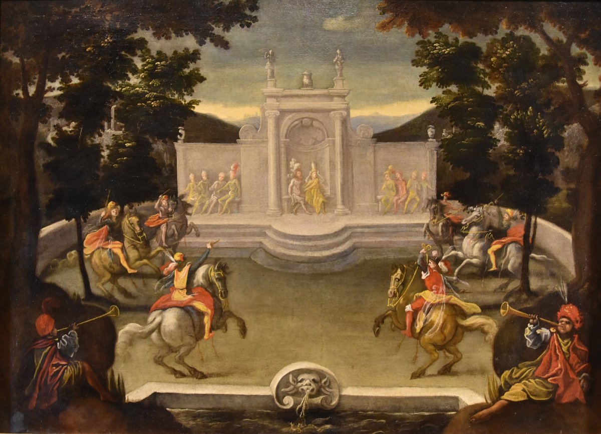 Giardino rinascimentale con festa cavalleresca, Isaac de Moucheron (Amsterdam 1667-1744) cerc-photo-4