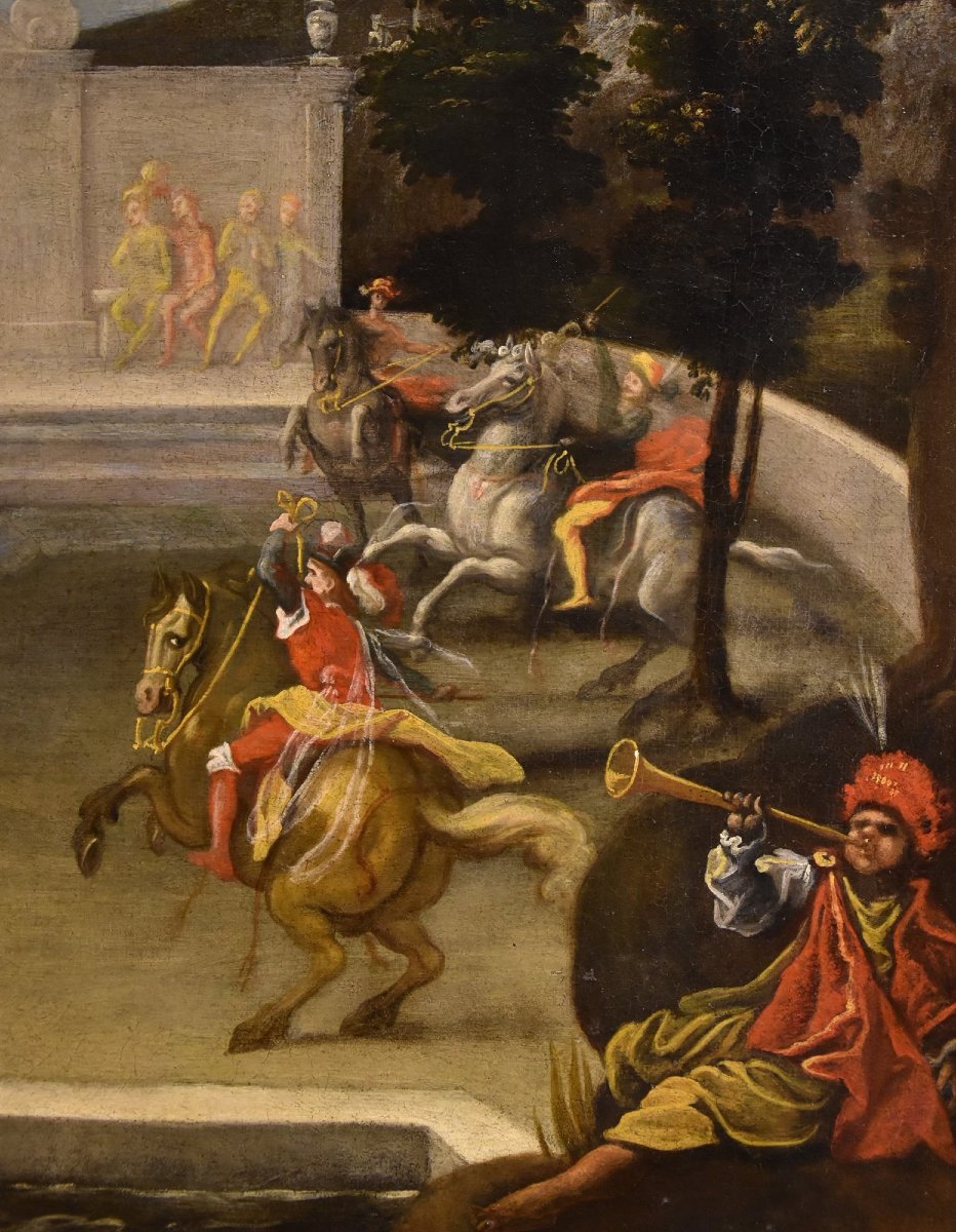 Giardino rinascimentale con festa cavalleresca, Isaac de Moucheron (Amsterdam 1667-1744) cerc-photo-1