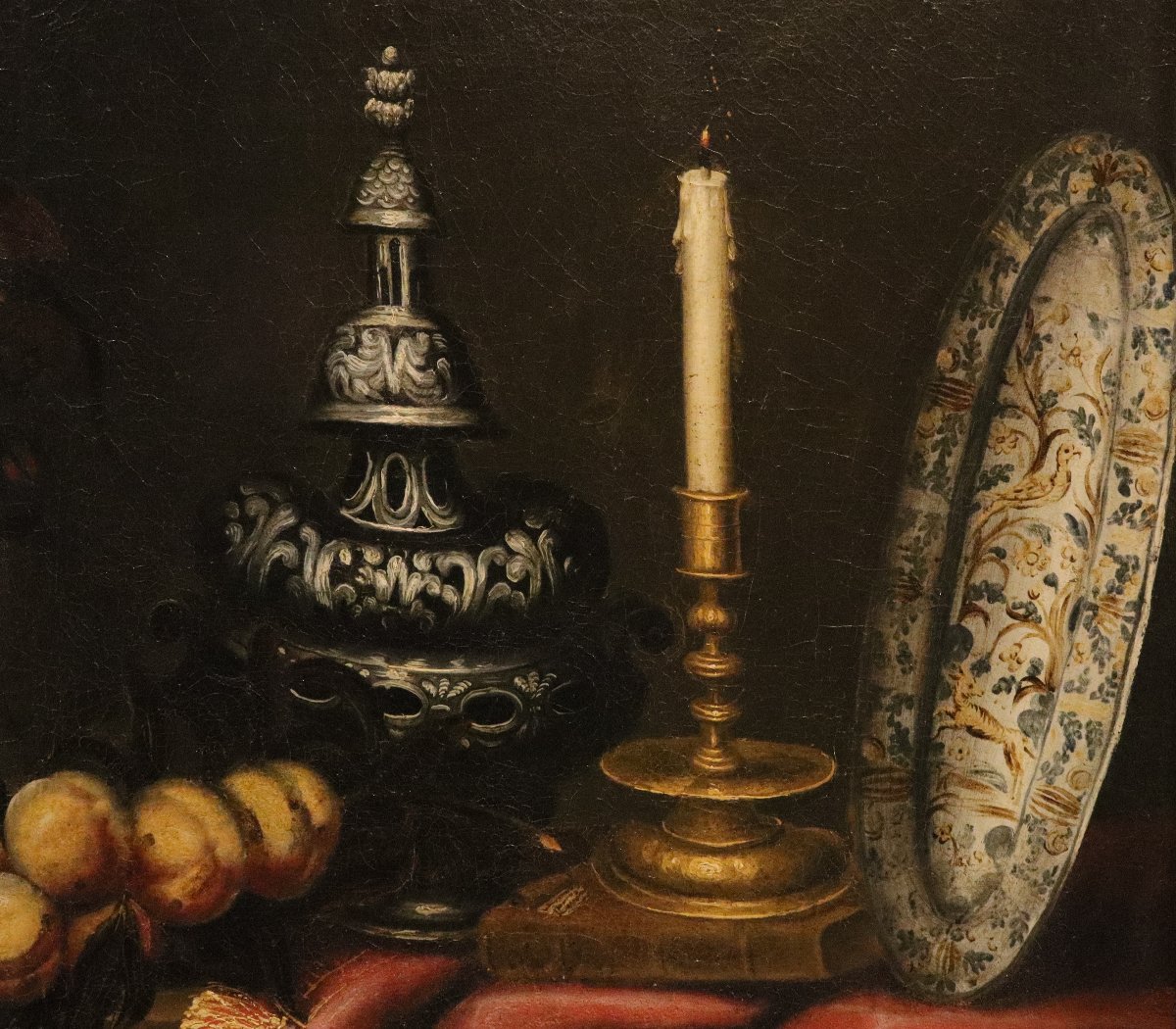 Antonio Tibaldi (Roma 1635 - 1675), Natura morta con vaso di fiori, frutta ed oggetti preziosi-photo-4