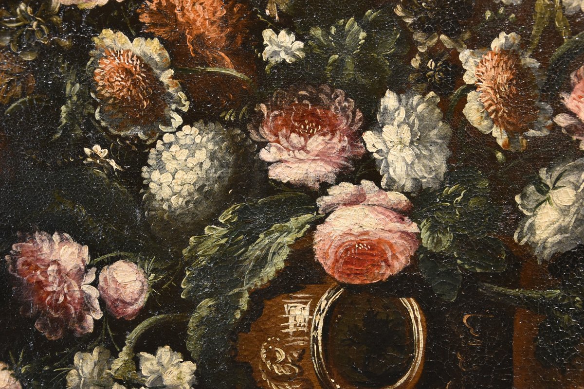 Andrea Scacciati (Firenze 1642 – 1710) Composizione di fiori entro vaso sbalzato (3 di 3)-photo-3