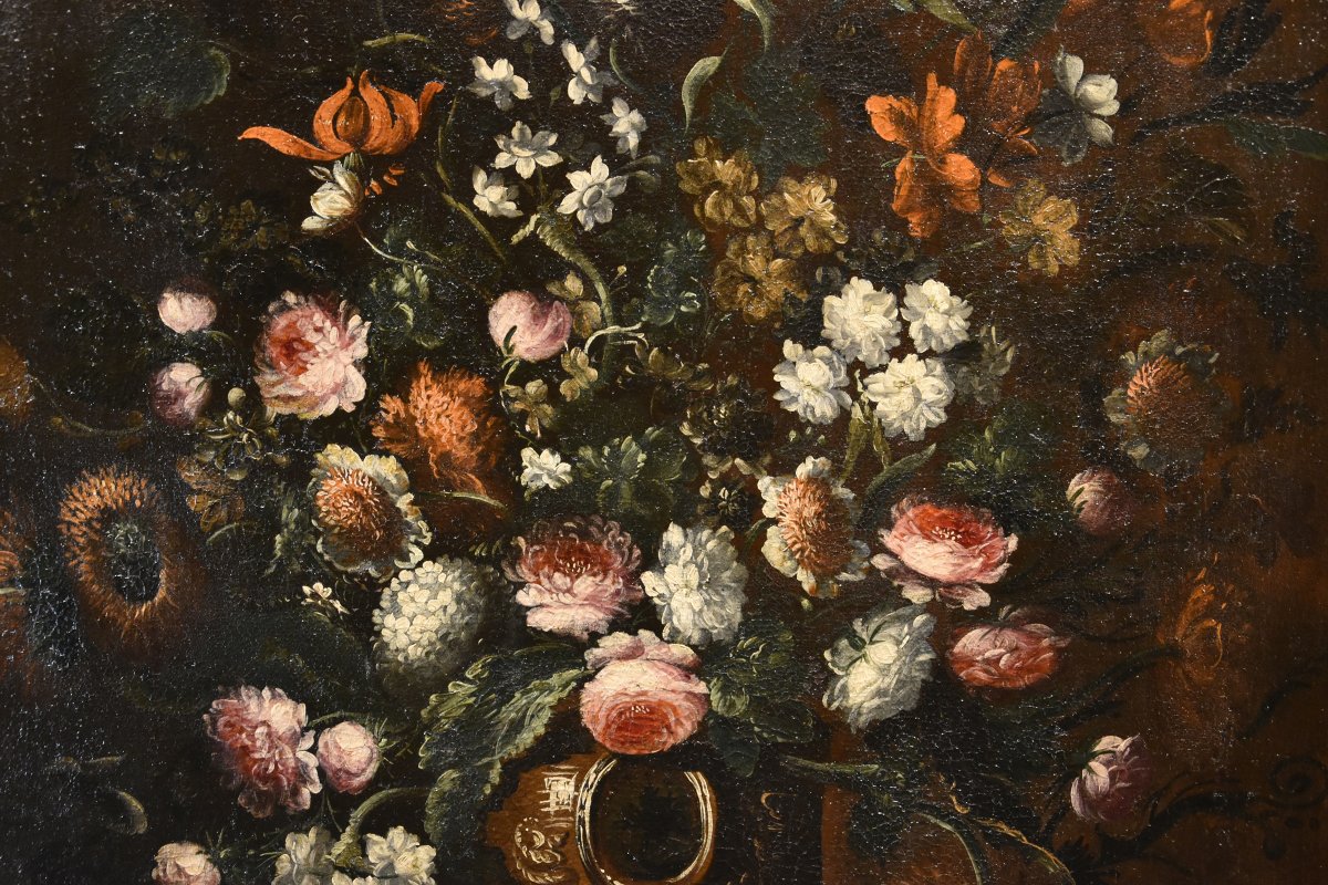 Andrea Scacciati (Firenze 1642 – 1710) Composizione di fiori entro vaso sbalzato (3 di 3)-photo-4