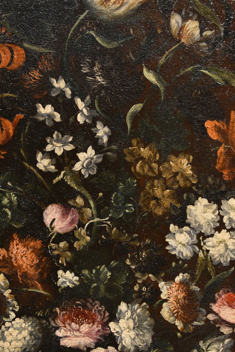 Andrea Scacciati (Firenze 1642 – 1710) Composizione di fiori entro vaso sbalzato (3 di 3)-photo-2
