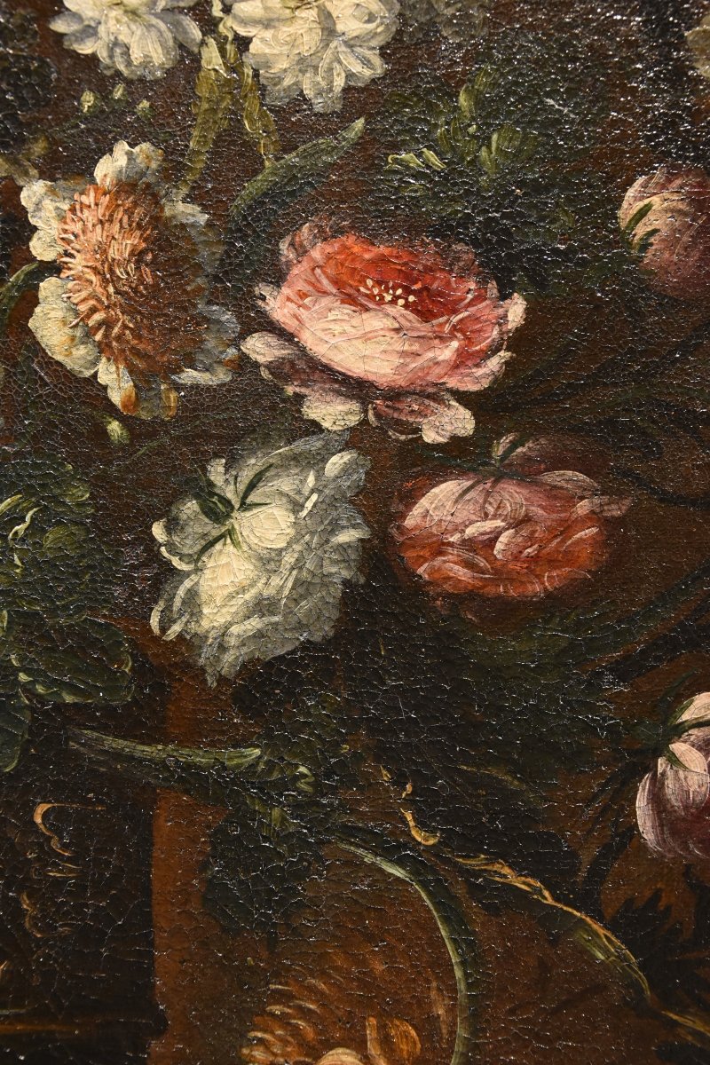 Andrea Scacciati (Firenze 1642 – 1710) Composizione di fiori entro vaso sbalzato (3 di 3)-photo-4