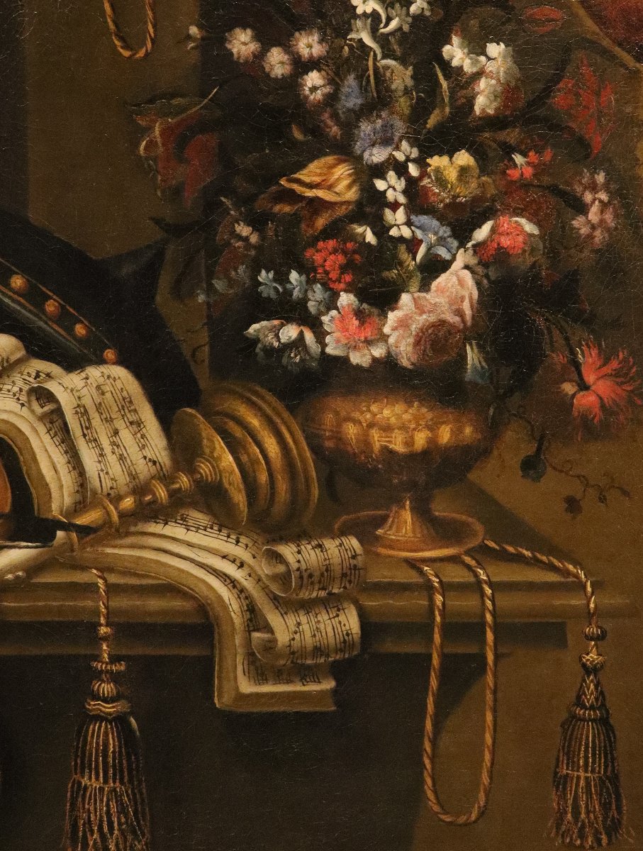 Antonio Tibaldi (Roma, 1635 c. - post 1675),Natura morta con armatura, violino, spartito...-photo-4