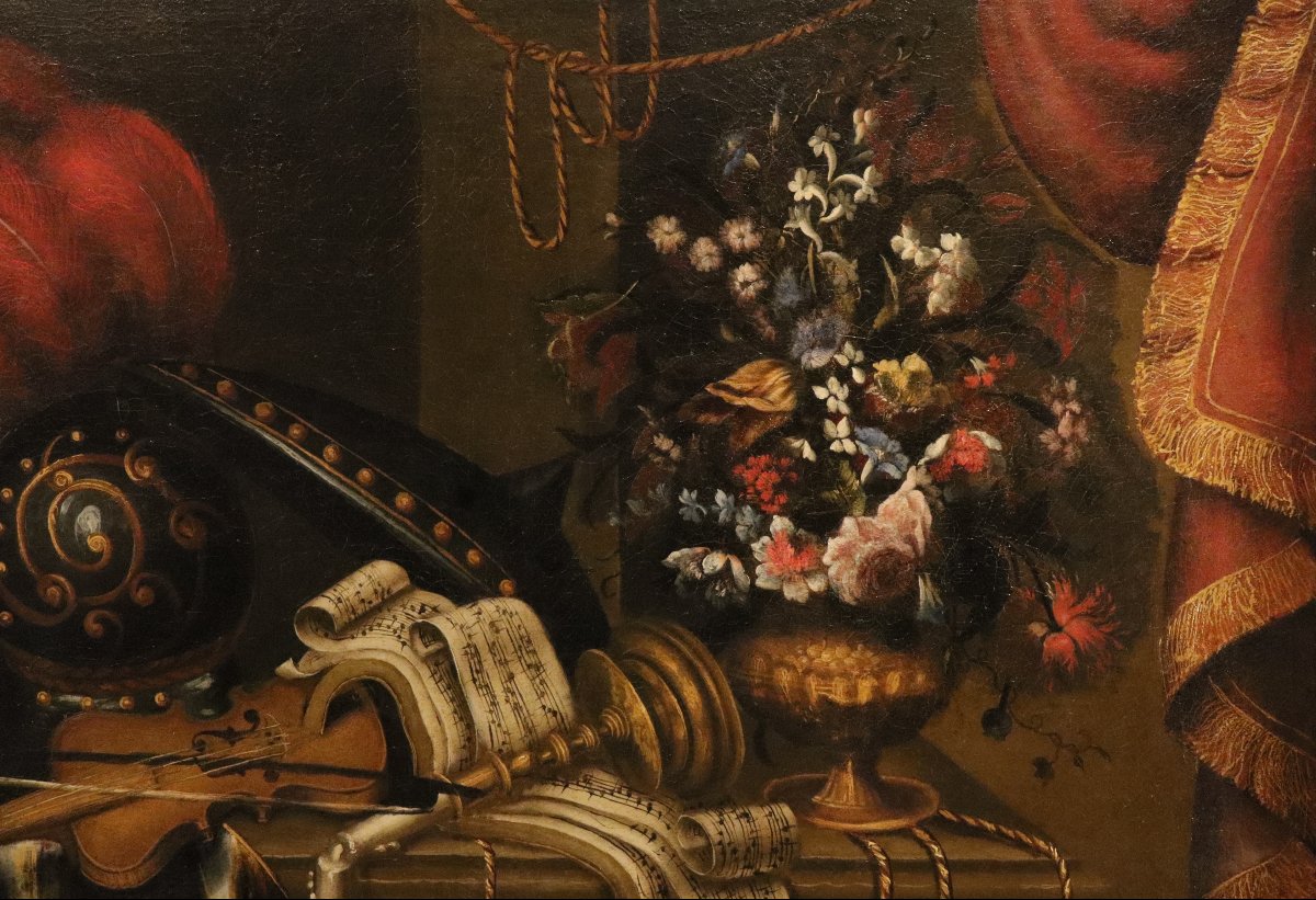 Antonio Tibaldi (Roma, 1635 c. - post 1675),Natura morta con armatura, violino, spartito...-photo-5