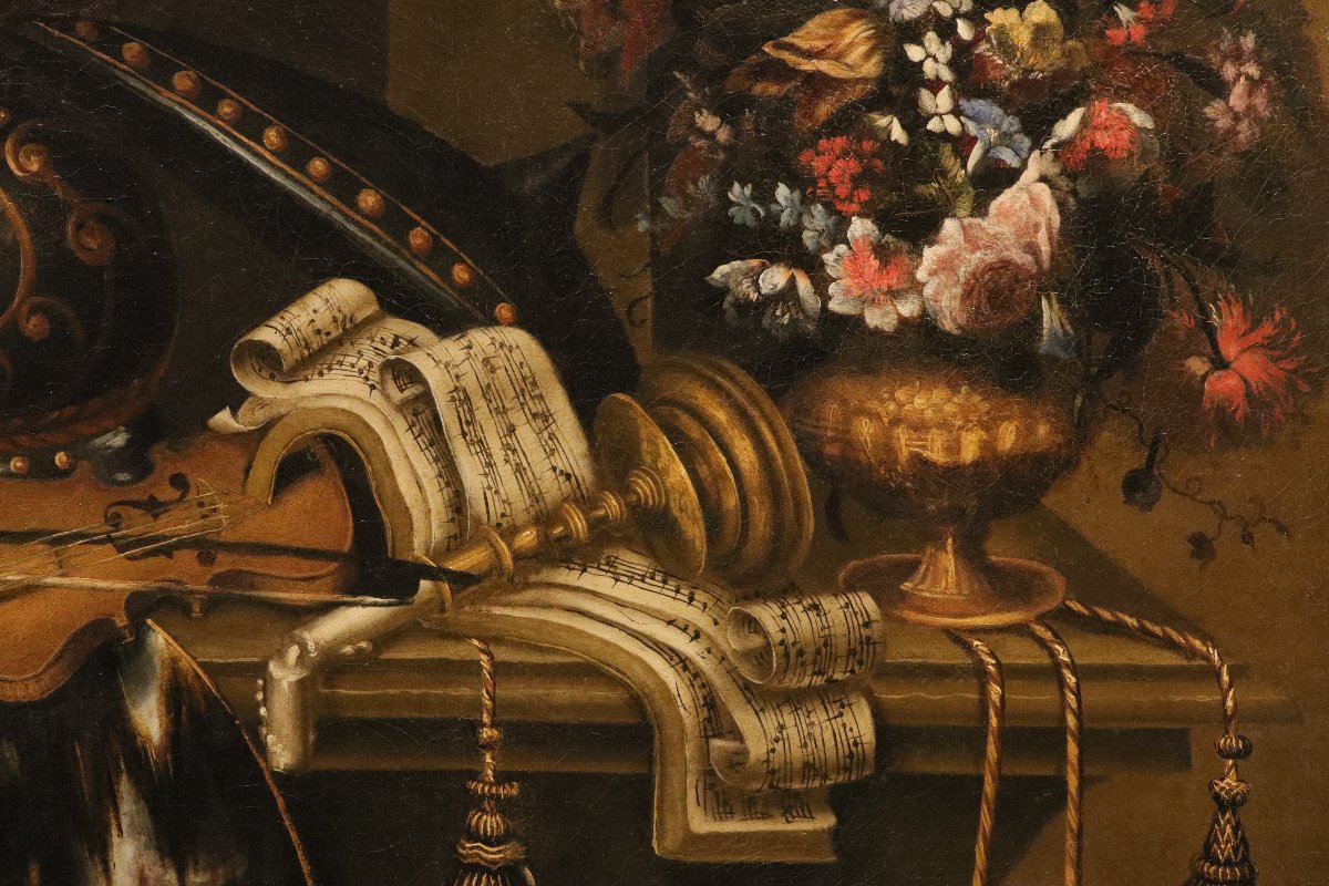 Antonio Tibaldi (Roma, 1635 c. - post 1675),Natura morta con armatura, violino, spartito...-photo-6