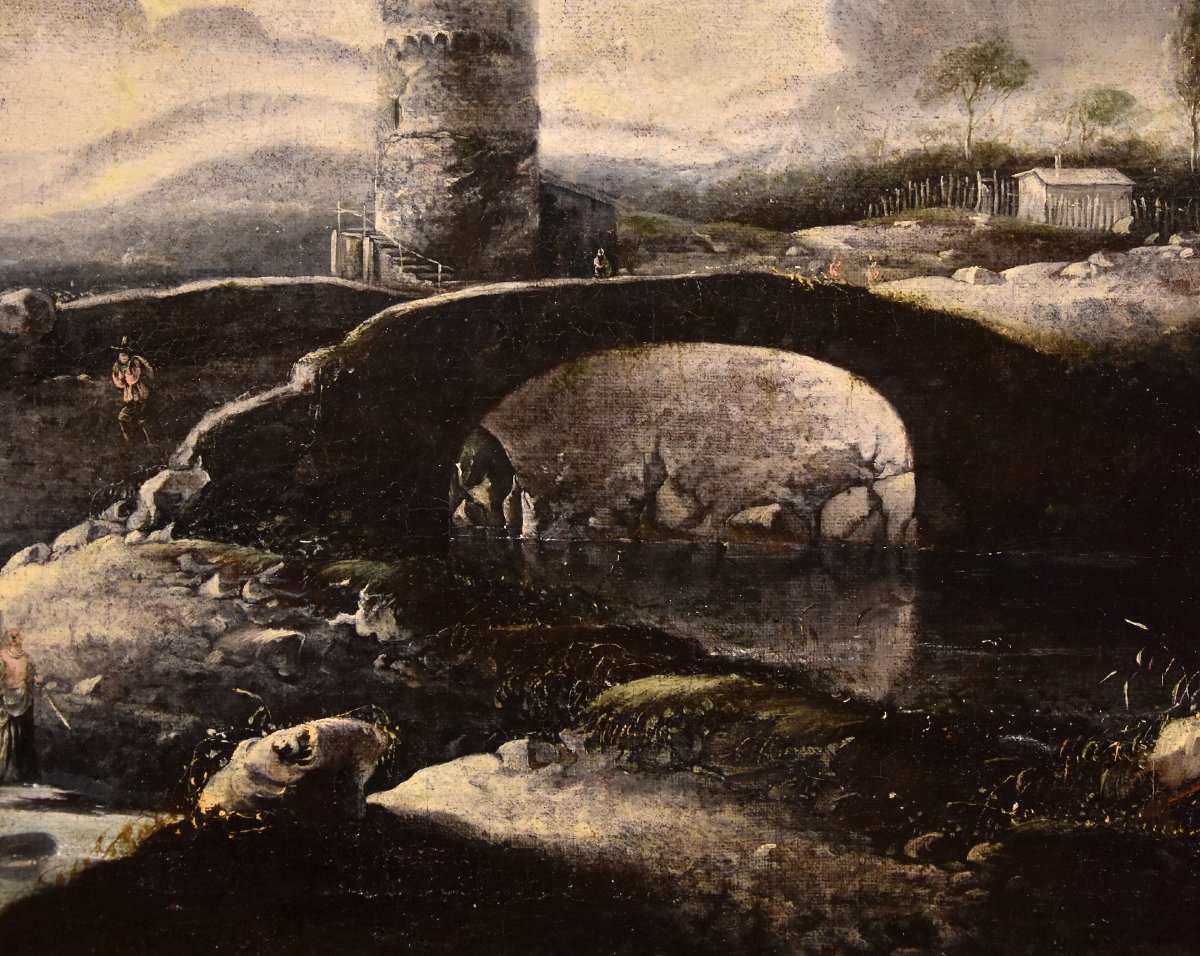 Paesaggio invernale fantastico con ponte, Hans de Jode (L'Aia, 1630 – Vienna, 1663)-photo-2