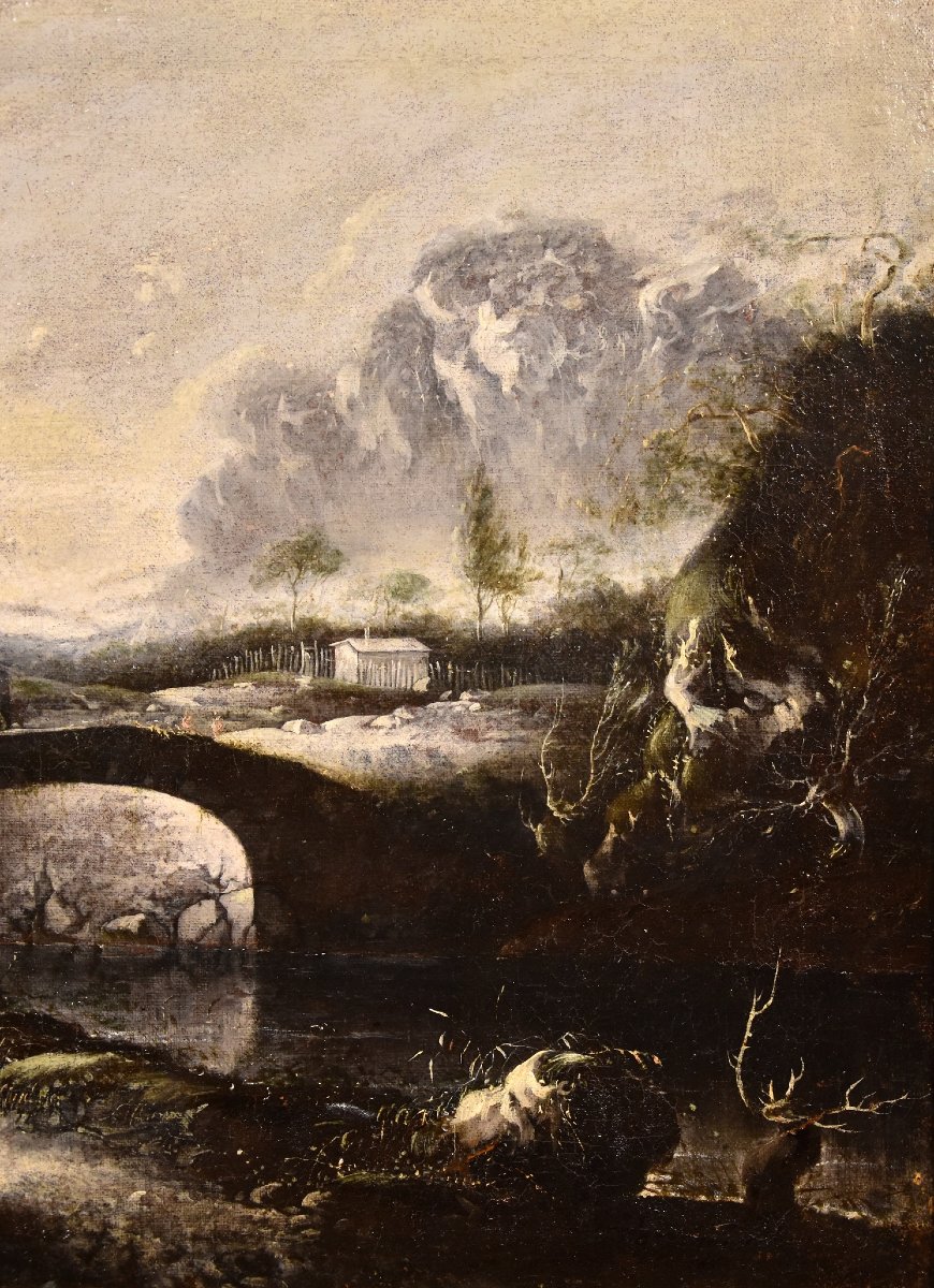 Paesaggio invernale fantastico con ponte, Hans de Jode (L'Aia, 1630 – Vienna, 1663)-photo-3
