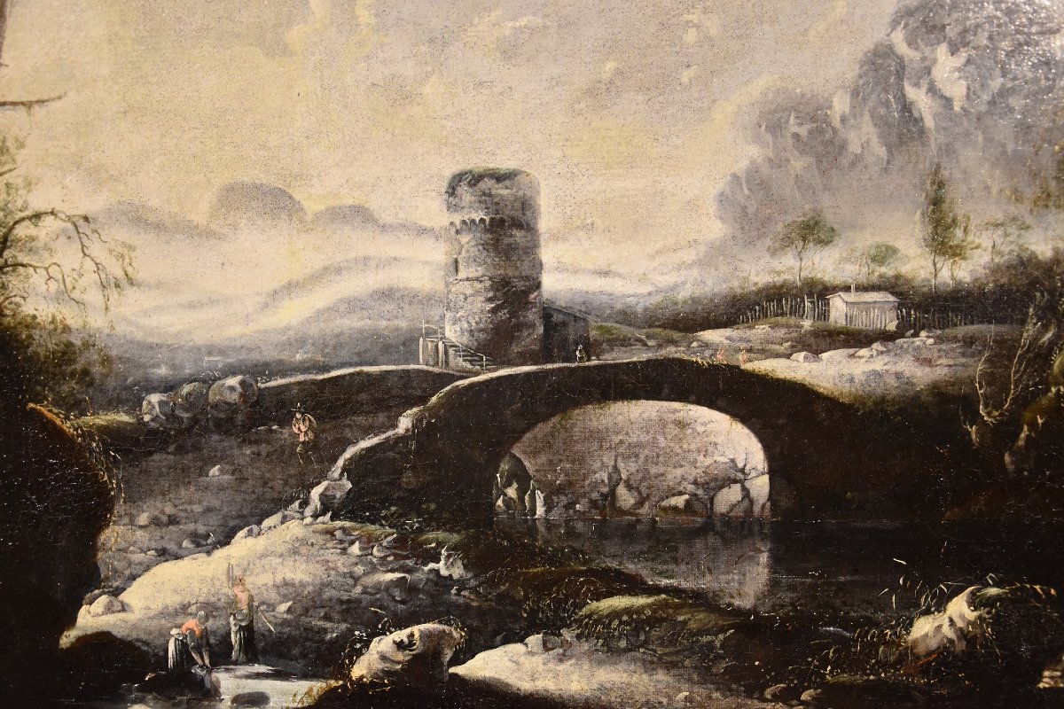 Paesaggio invernale fantastico con ponte, Hans de Jode (L'Aia, 1630 – Vienna, 1663)-photo-6