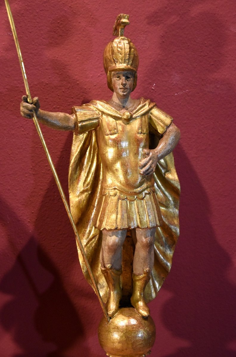 Coppia di soldati romani in legno dorato, Roma XVIII secolo-photo-1