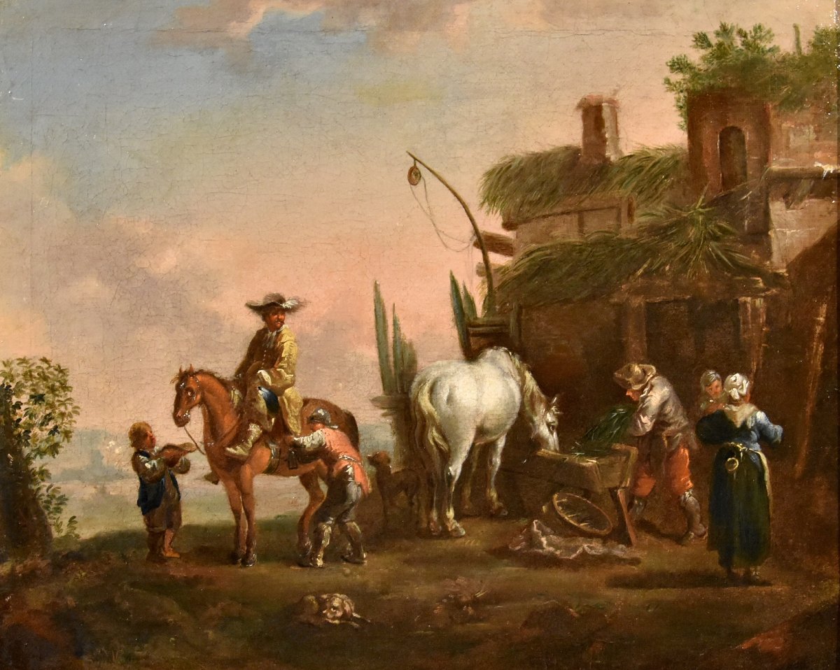 La sosta di un cavaliere, Simon Johannes van Douw (Anversa 1630 circa - 1677 circa) seguace di-photo-2