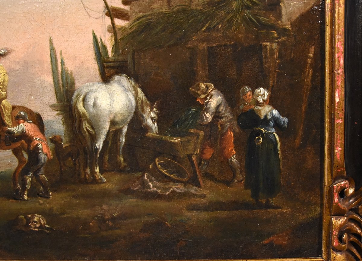 La sosta di un cavaliere, Simon Johannes van Douw (Anversa 1630 circa - 1677 circa) seguace di-photo-2