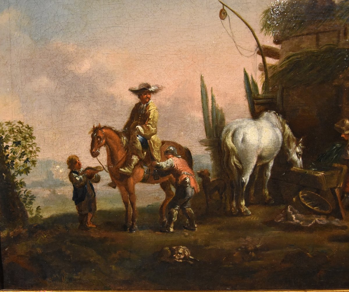 La sosta di un cavaliere, Simon Johannes van Douw (Anversa 1630 circa - 1677 circa) seguace di-photo-7