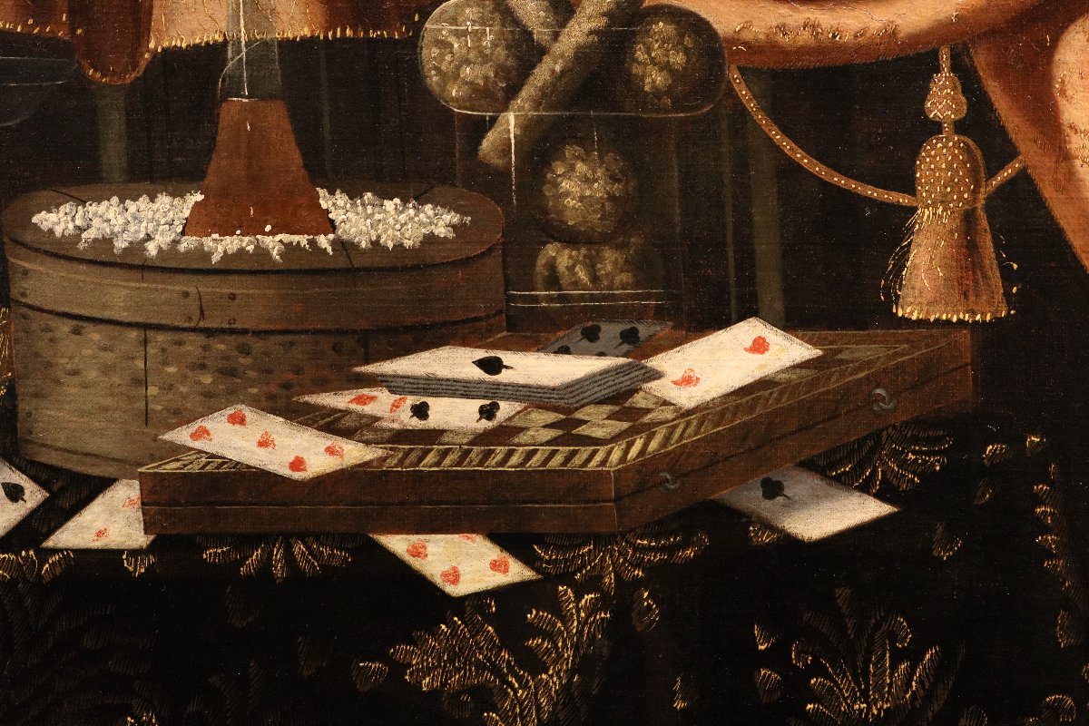 Francesco Noletti (Malta, 1611 – Roma, 1654), Natura morta con carte da gioco, cagnolino ...-photo-2