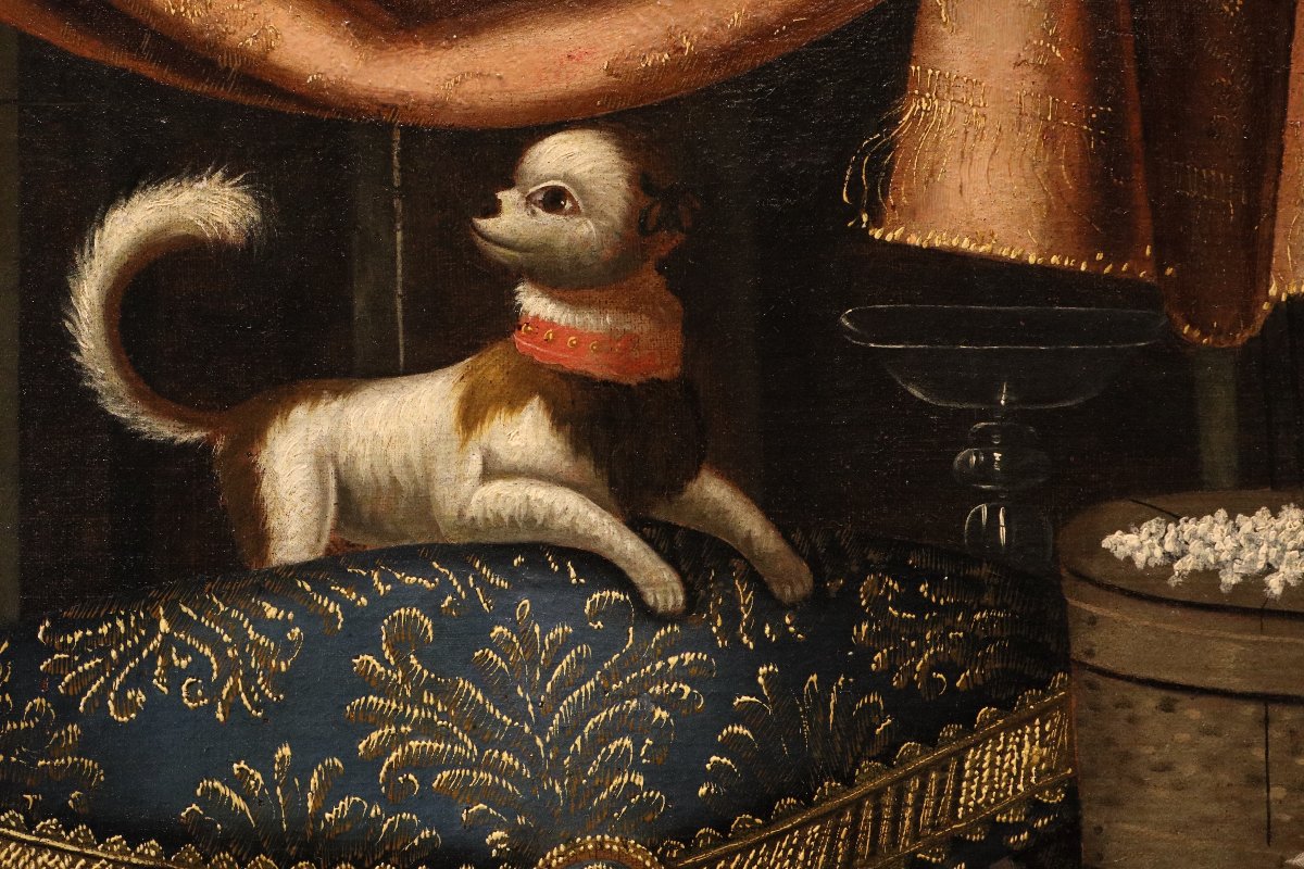Francesco Noletti (Malta, 1611 – Roma, 1654), Natura morta con carte da gioco, cagnolino ...-photo-4