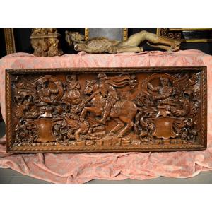 Bassorilievo in legno San Giorgio ed il Drago, Genova, XVI-XVII secolo 