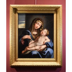 Madonna con il bambino dormiente, Giovan Battista Salvi (1609 - 1685) Cerchia