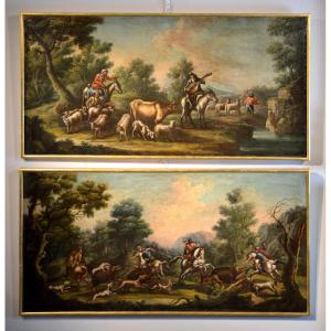 Pittore piemontese del XVIII secolo, Scena di caccia/Scena bucolica pastorale