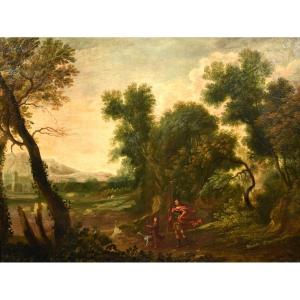 Paesaggio boschivo con l'Arcangelo Raffaele e Tobiolo
