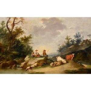 Paesaggio con fiume e pastori in riposo, Francesco Zuccarelli (1702 - 1788) cerchia di