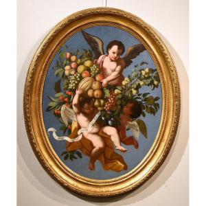 Composizione di frutta sorretta da tre angeli, Luigi Garzi (Pistoia 1638 – Roma1721)
