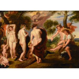 Il giudizio di Paride, Seguace di Peter Paul Rubens (Siegen 1577 - Anversa 1640)
