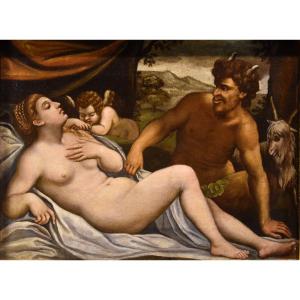 Venere e Amore dormienti spiati da un satiro, Palma il Giovane (Venezia 1544 - 1628) bottega
