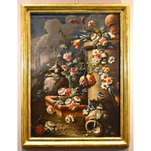 Natura morta di fiori in un giardino (1), Francesco Lavagna (Napoli, 1684 - 1724)