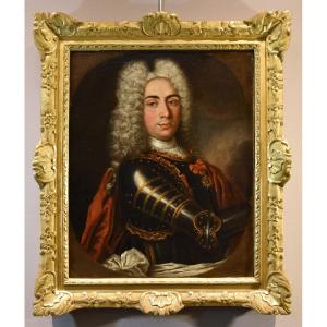 Ritratto di gentiluomo in armatura, Hyacinthe Rigaud (Perpignan 1659 - Parigi 1743) Scuola di