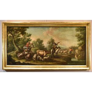 Christian Reder (Lipsia 1656 - Roma 1729)  Paesaggio con idillio pastorale
