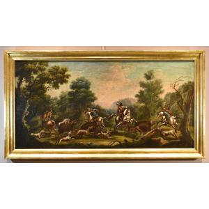 Christian Reder (Lipsia 1656 - Roma 1729) Paesaggio con caccia al cinghiale