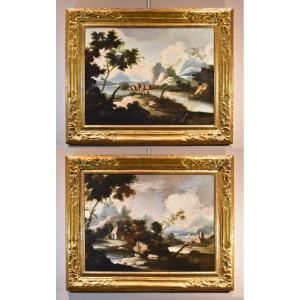 Paesaggi arcadici con figure, cerchia di Marco Ricci (Belluno 1676 – Venezia 1730)