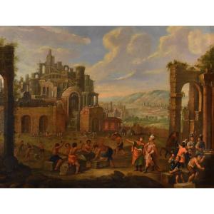 Costruzione della Torre di Babele, Pittore fiammingo XVII-XVIII secolo
