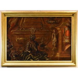 Antonio Tibaldi (Roma, 1635 c. - post 1675), Natura morta con armature, tendaggi ed 