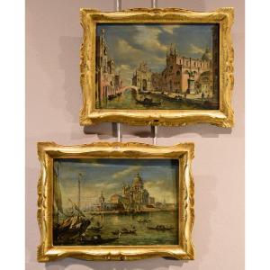 Coppia di vedute di Venezia, Francesco Guardi (Venezia, 1712 - 1793) Seguace di