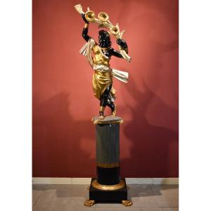 Antica scultura di Moretto femminile con cornucopia fiorita, Scultore veneziano XIX secolo