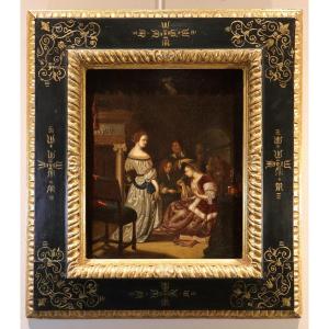 Elegante compagnia in un interno, Frans van Mieris (Leida 1635 - 1681) Bottega
